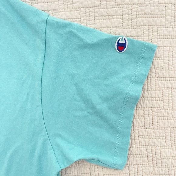 Champion Cropped Tshirt Oversized M L Top Bundle Short Sleeves Knit Yellow Aqua - Picture 12 of 16